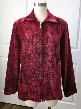 Susan Graver Front Zip Textured Velvet-look Jacket Size Large